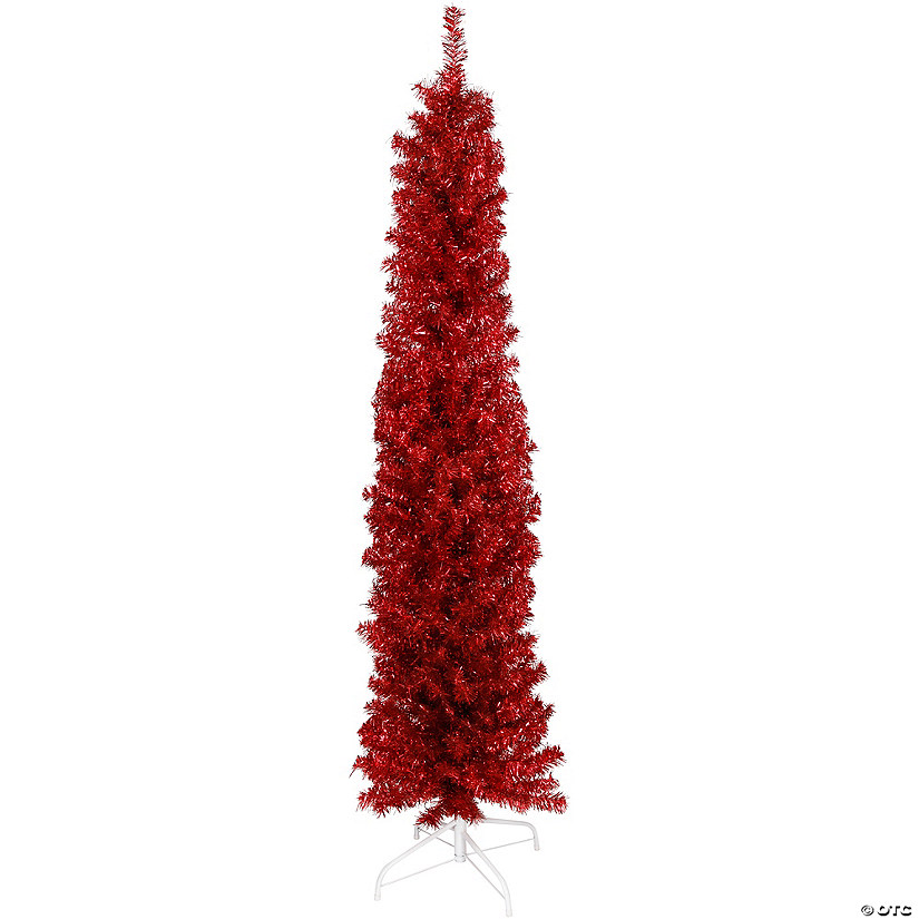 Northlight 6' Pencil Red Tinsel Artificial Christmas Tree Unlit Oriental Trading