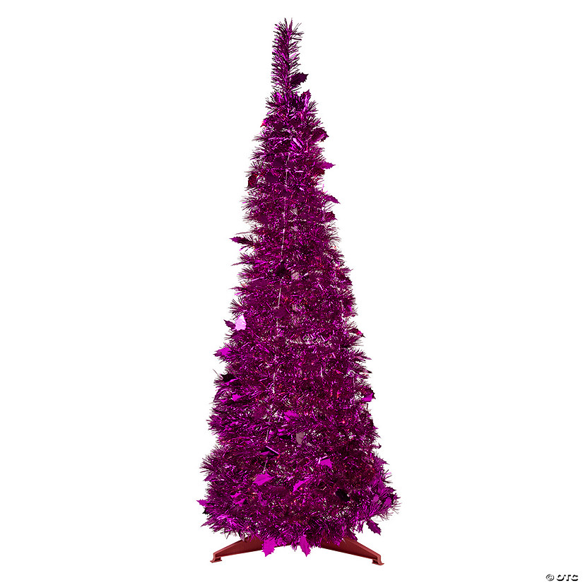 Northlight 6' Pink Tinsel Pop-Up Artificial Christmas Tree  Unlit Image