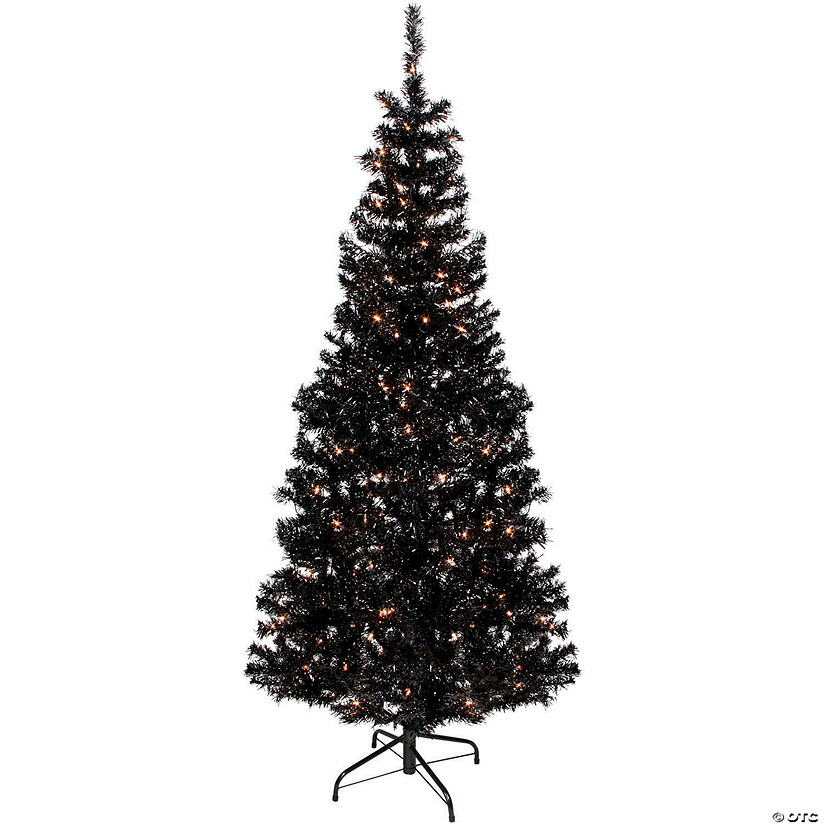 Northlight 6' Pre-Lit Black Artificial Tinsel Christmas Tree  Clear Lights Image