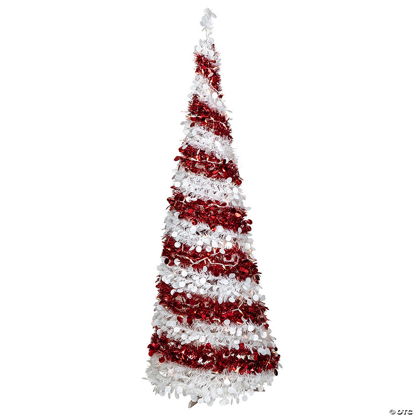 Northlight 6' Pre-Lit Candy Cane Pop-Up Artificial Christmas Tree  Clear Lights Image