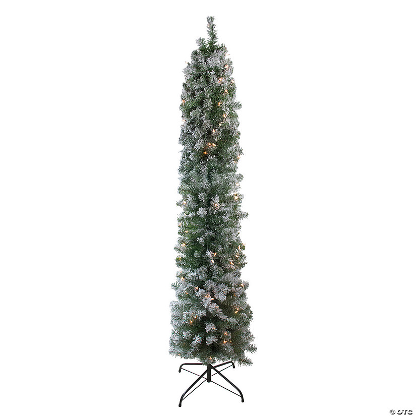 Northlight 6' Pre-Lit Pencil Flocked Green Pine Artificial Christmas Tree - Clear Lights Image