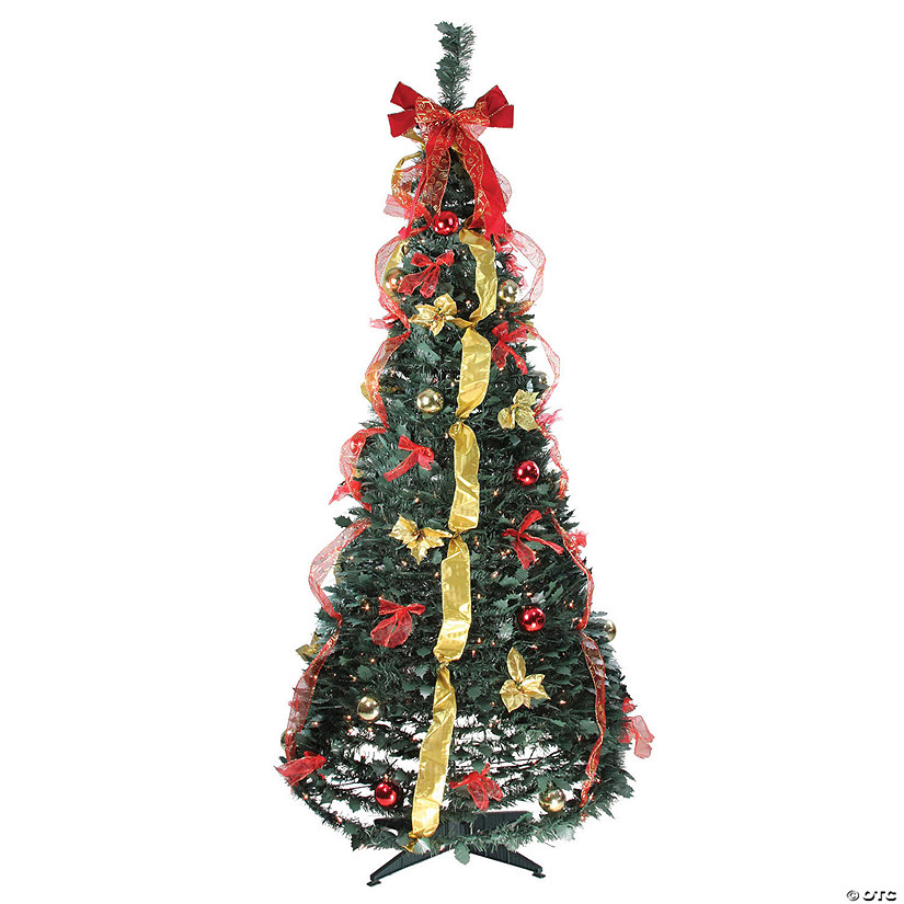 Northlight 6' Pre-Lit Red and Gold Pre-Decorated Pop-Up Artificial Christmas Tree Image