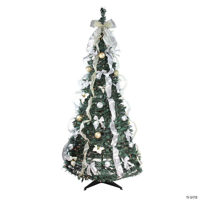 Northlight 6' Pre-Lit Silver and Gold Pre-Decorated Pop-Up Artificial Christmas Tree  Clear Lights Image