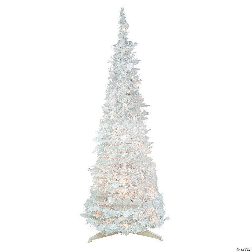 Northlight 6' Pre-Lit White Tinsel Pop-Up Artificial Christmas Tree  Clear Lights Image