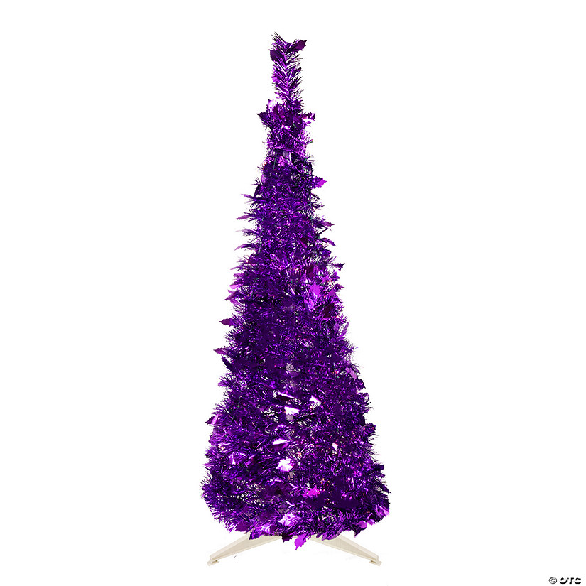 Northlight 6' Purple Tinsel Pop-Up Artificial Christmas Tree  Unlit Image