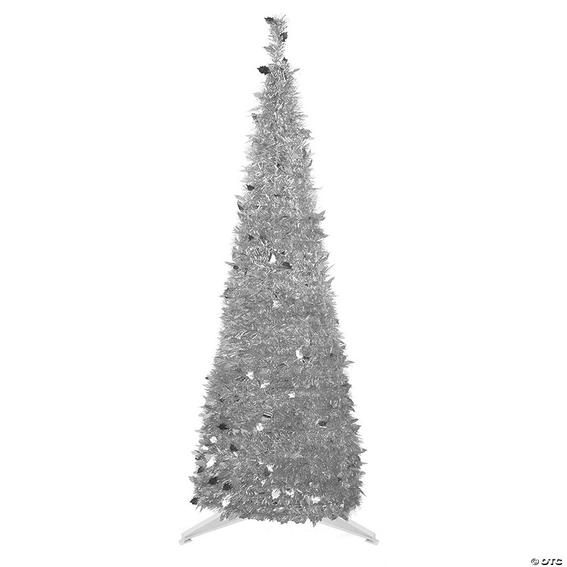 Northlight 6' Silver Tinsel Pop-Up Artificial Christmas Tree  Unlit Image