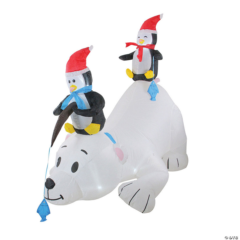 Northlight - 6' White and Black Inflatable Polar Bear and Penguins Lighted Outdoor Christmas Decor Image