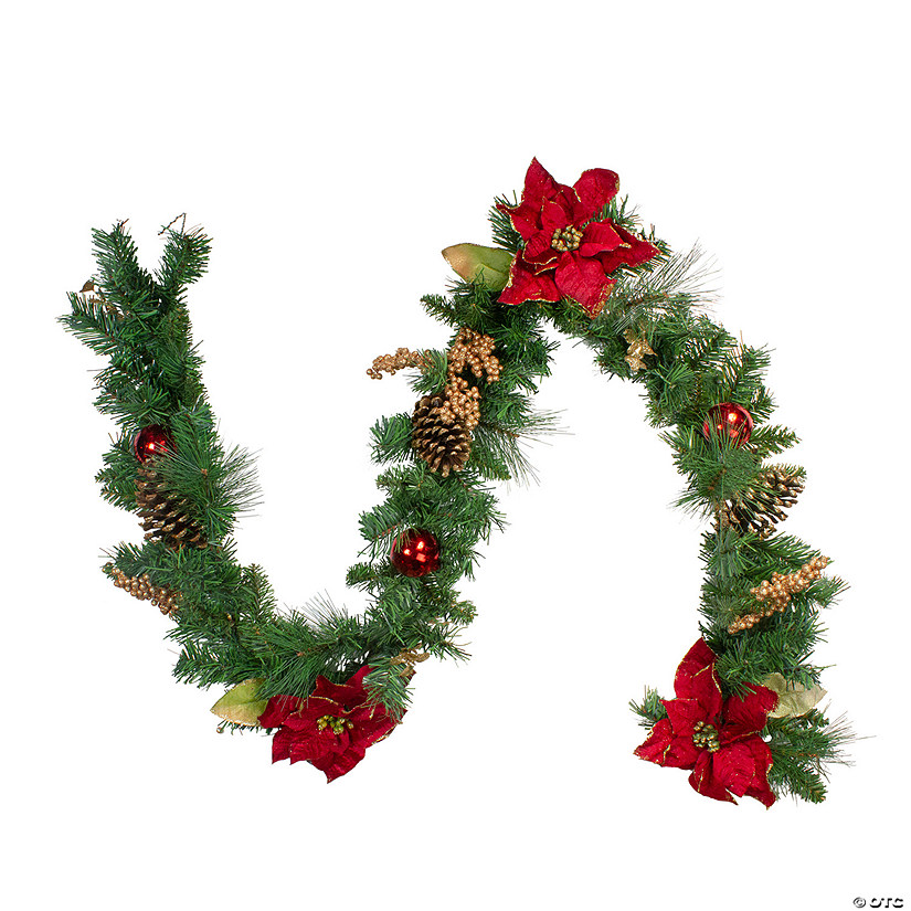 Northlight 6' x 10" Pine and Poinsettias Artificial Christmas Garland - Unlit Image
