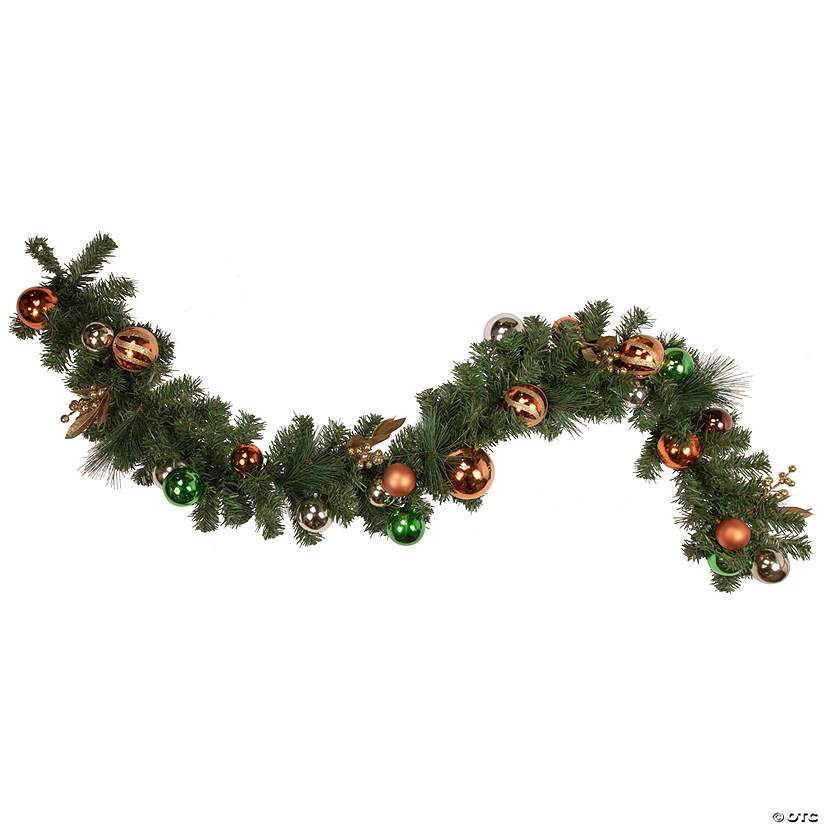 Northlight 6' x 12'' Green Artificial Mixed Foliage with Ornaments Christmas Garland  Unlit Image