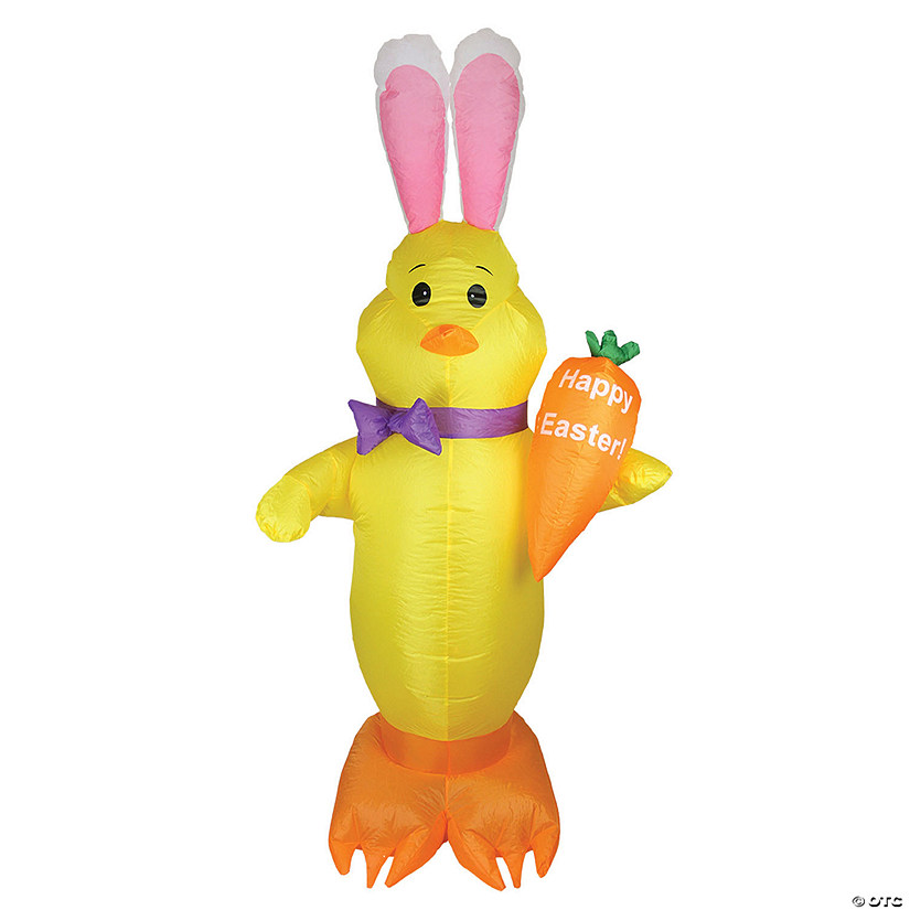 Northlight 6' Yellow and Orange Inflatable Lighted Chick with Carrot Easter Outdoor Decor Image