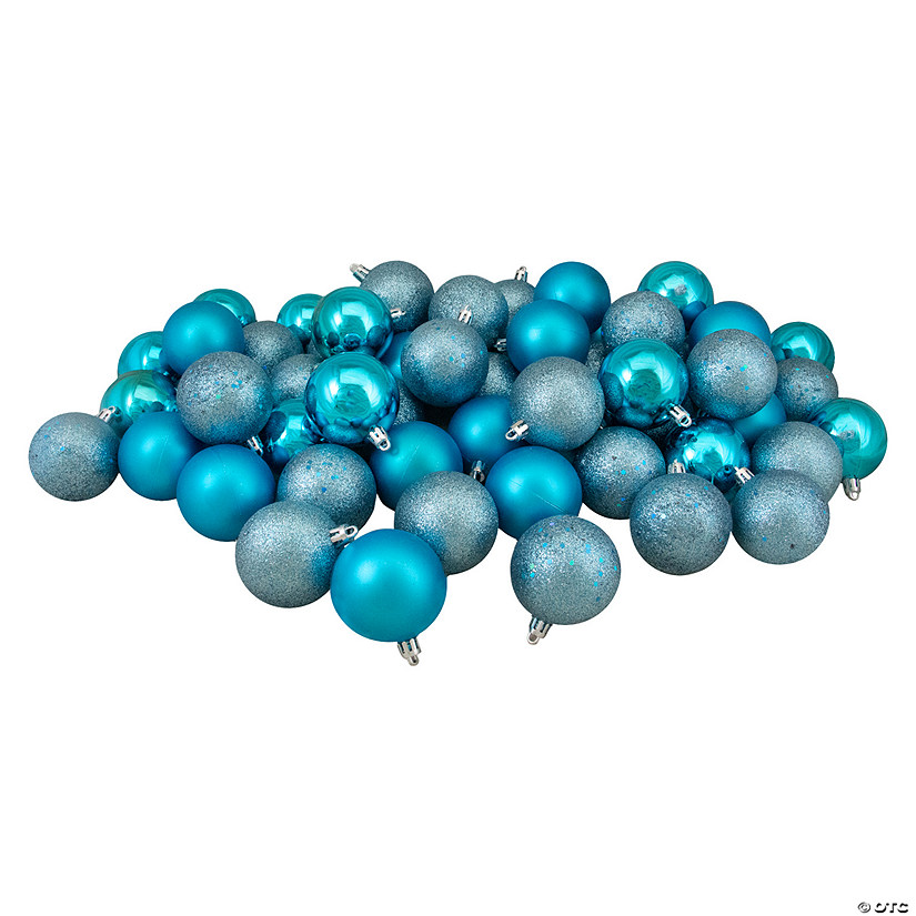 Northlight 60ct Turquoise Blue Shatterproof 4-Finish Christmas Ball Ornaments 2.5" (60mm) Image