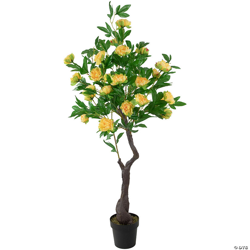 Northlight 63" Artificial Yellow and Green Peony Flower Potted Tree Image