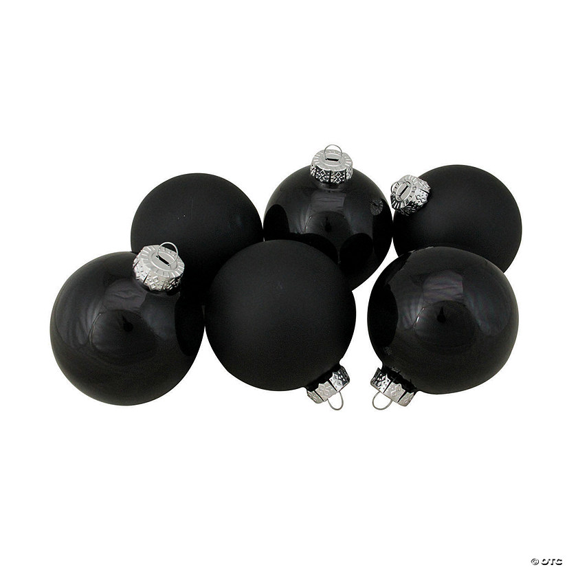 Northlight 6ct Black Glass 2-Finish Christmas Ball Ornaments 3.25" (80mm) Image