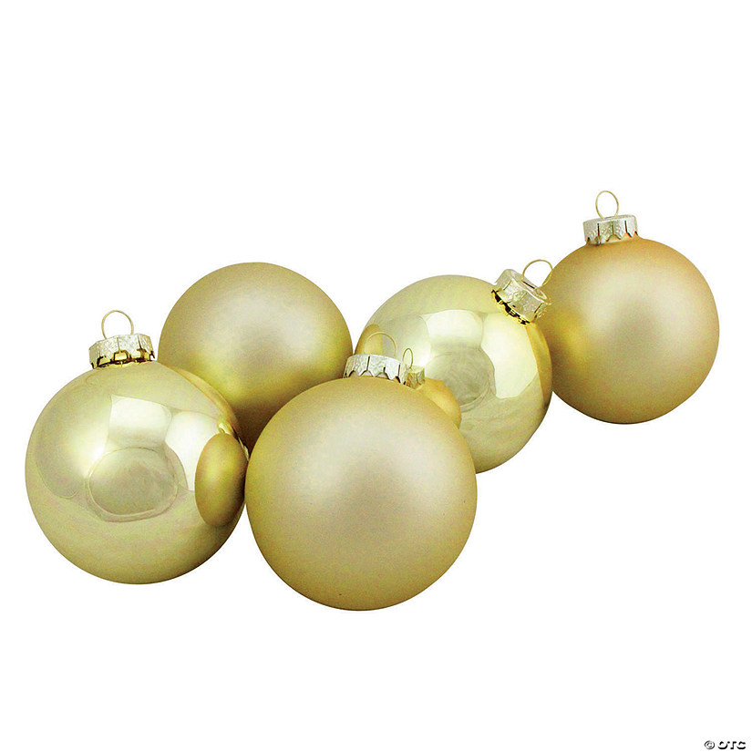 Northlight 6ct Gold 2-Finish Glass Ball Christmas Ornaments 3.25" (80mm) Image