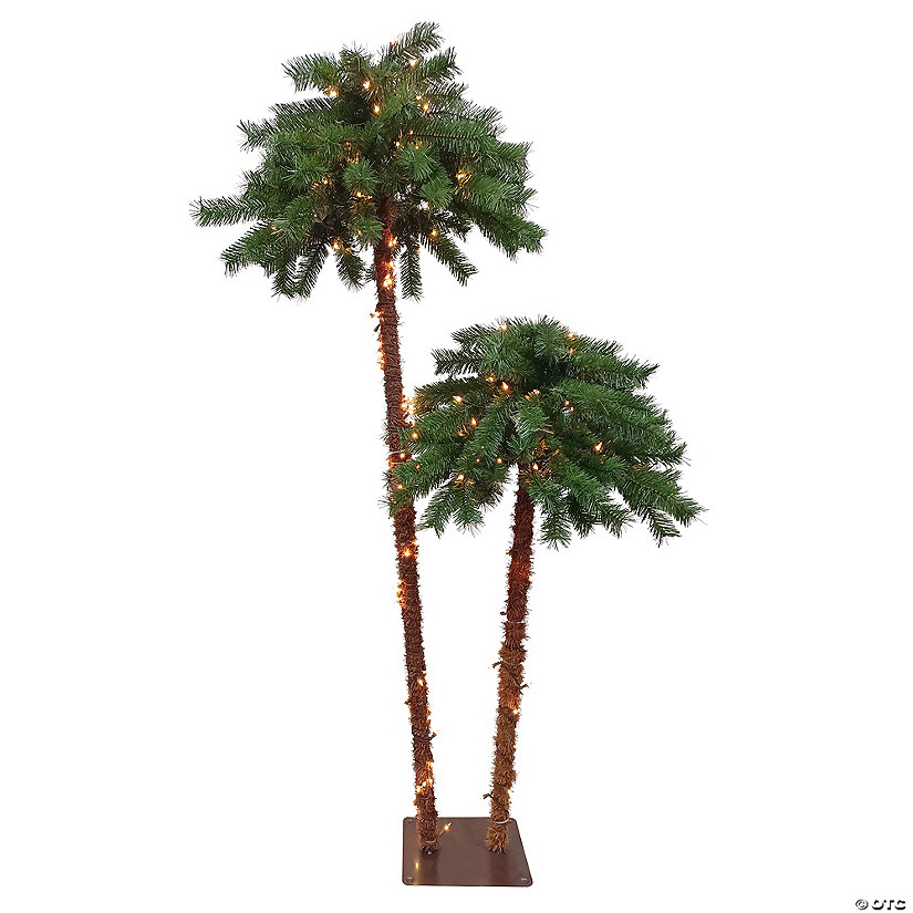 Northlight 6ft Lighted Artificial Tropical Palm Tree Duo Clear Lights Image