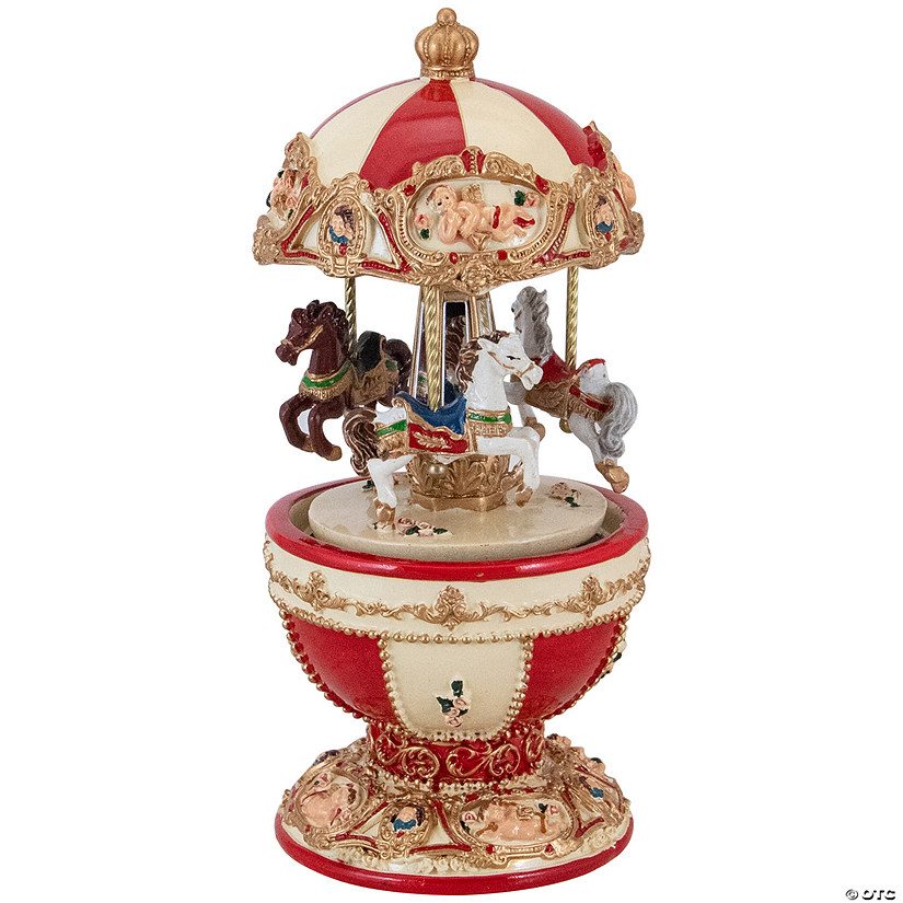 Northlight 7.25" Animated and Musical Horses and Cupids Carousel Image