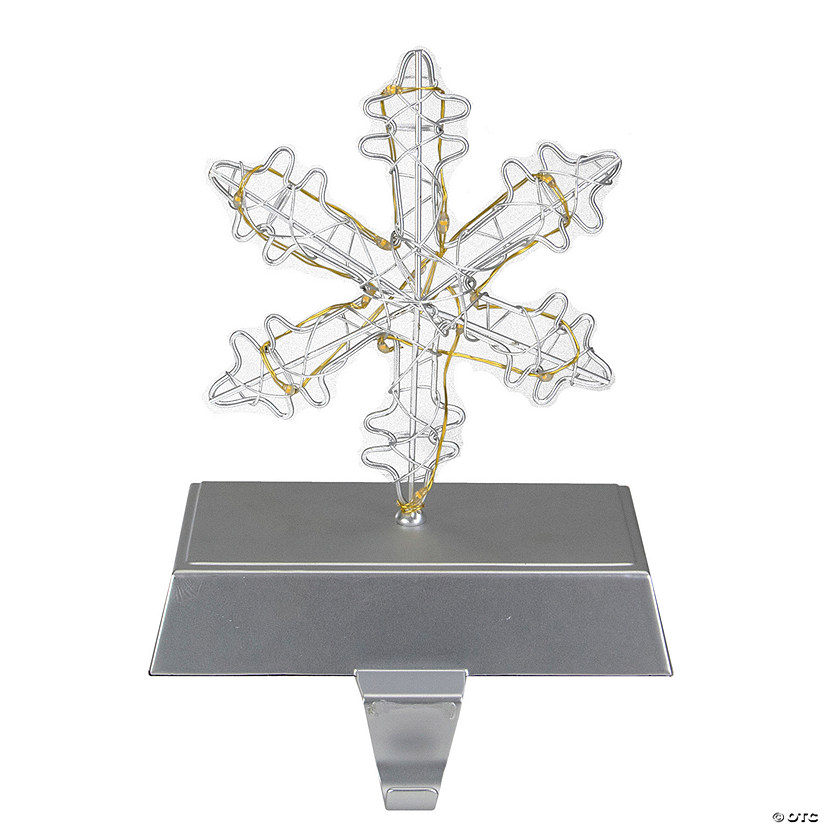 Northlight 7.5" LED Lighted Silver Wired Snowflake Christmas Stocking Holder Image
