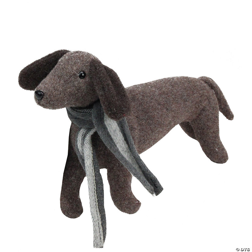 Northlight 7.5" Plush Brown Dachshund Dog with Scarf Christmas Decoration Image