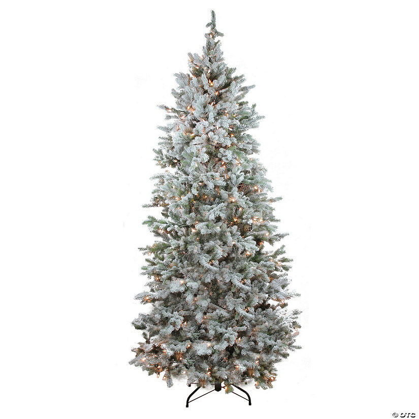 Northlight 7.5' Pre-Lit Flocked Slim Colorado Spruce Artificial Christmas Tree - Clear Dura-Lit Lights Image