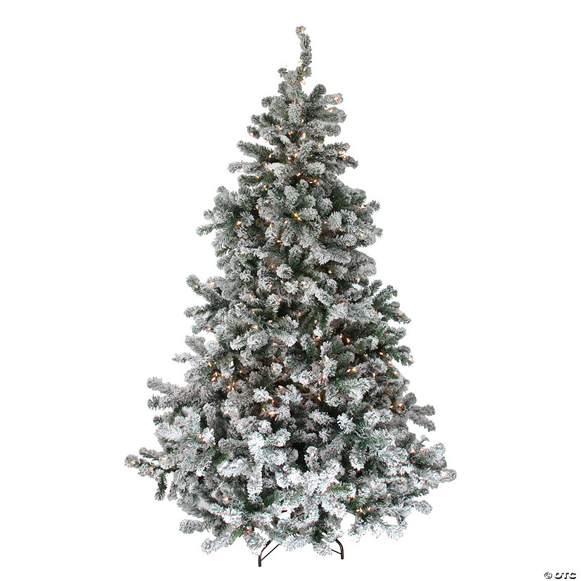 Northlight 7.5' Pre-Lit Full Flocked Natural Emerald Artificial Christmas Tree - Warm Clear Lights Image