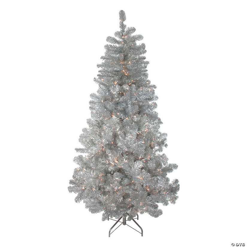 Northlight 7.5' Pre-Lit Full Metallic Tinsel Artificial Christmas Tree - Clear Lights Image