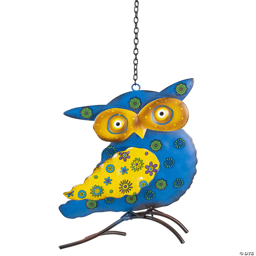 Northlight 7.75" Blue and Yellow Metal Owl Outdoor Wall Hanging Image