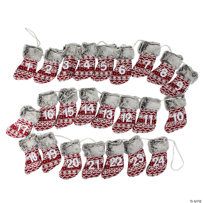 Northlight 7.8' x 5" Red and Gray Countdown Christmas Stocking Garland - Unlit Image