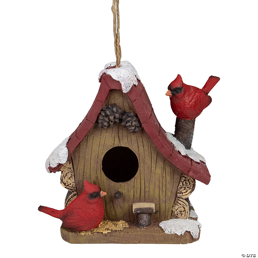 Northlight 7" Brown and Red Christmas Birdhouse with Cardinals Image