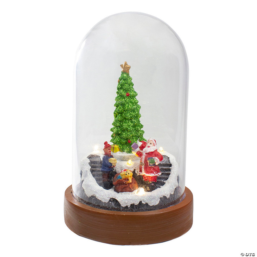 Northlight 7" Lighted Santa and Christmas Tree Cloche Style Decoration Image