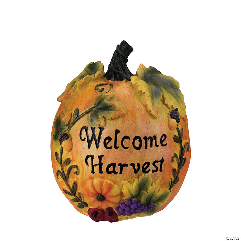 Northlight 7" Orange and Green Floral Welcome Harvest Thanksgiving Tabletop Figure Image