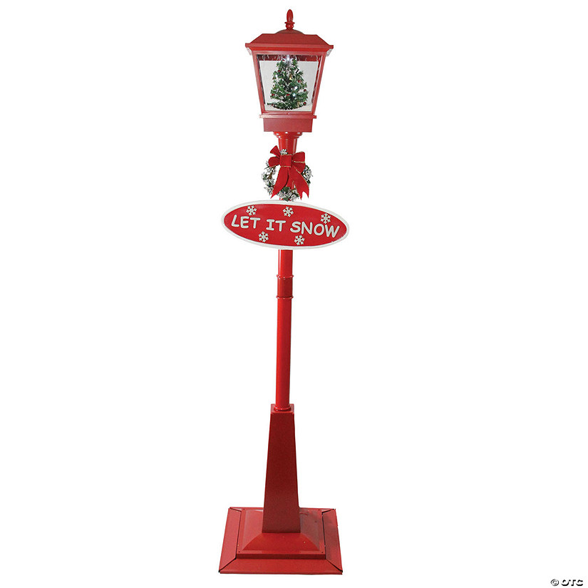 Northlight - 70.75" Musical Red Holiday Street Lamp with Christmas Tree Snowfall Lantern Image