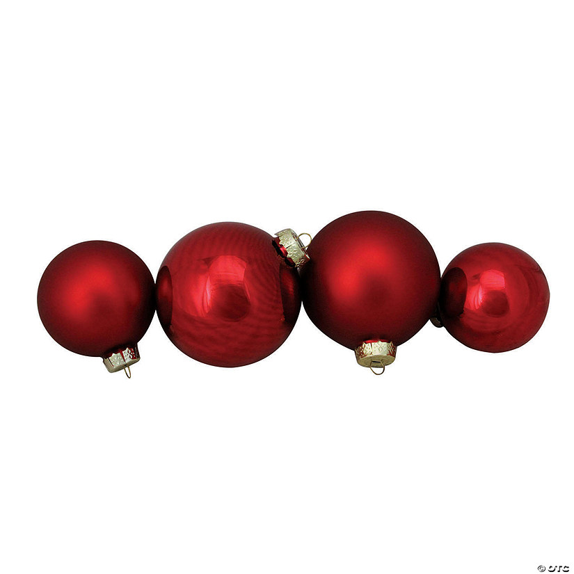 Northlight 72ct Red 2-Finish Glass Christmas Ball Ornaments 4" (100mm) Image