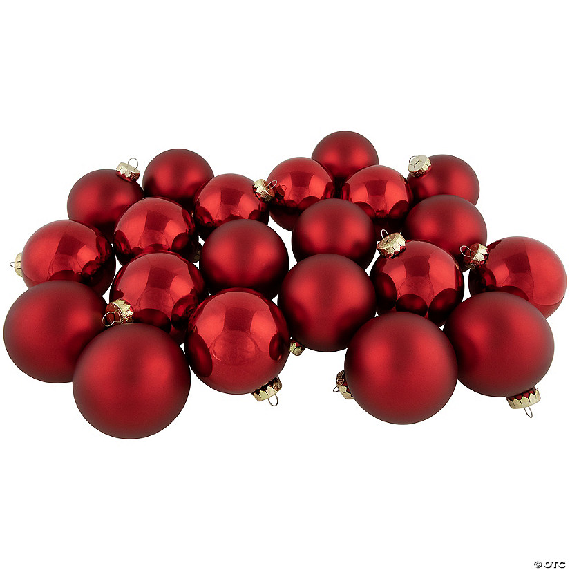 Northlight 72ct Red 2-Finish Glass Christmas Ball Ornaments 4" (100mm) Image