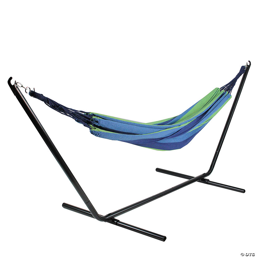 Northlight 78" x 59" Blue and Green Striped Woven Double Brazilian Hammock Image