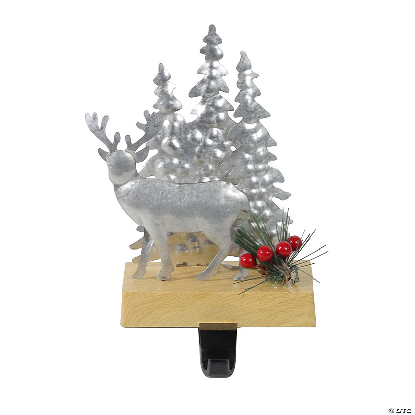 Northlight 8.5" Silver and Brown Galvanized Metal Deer with Trees Christmas Stocking Holder Image