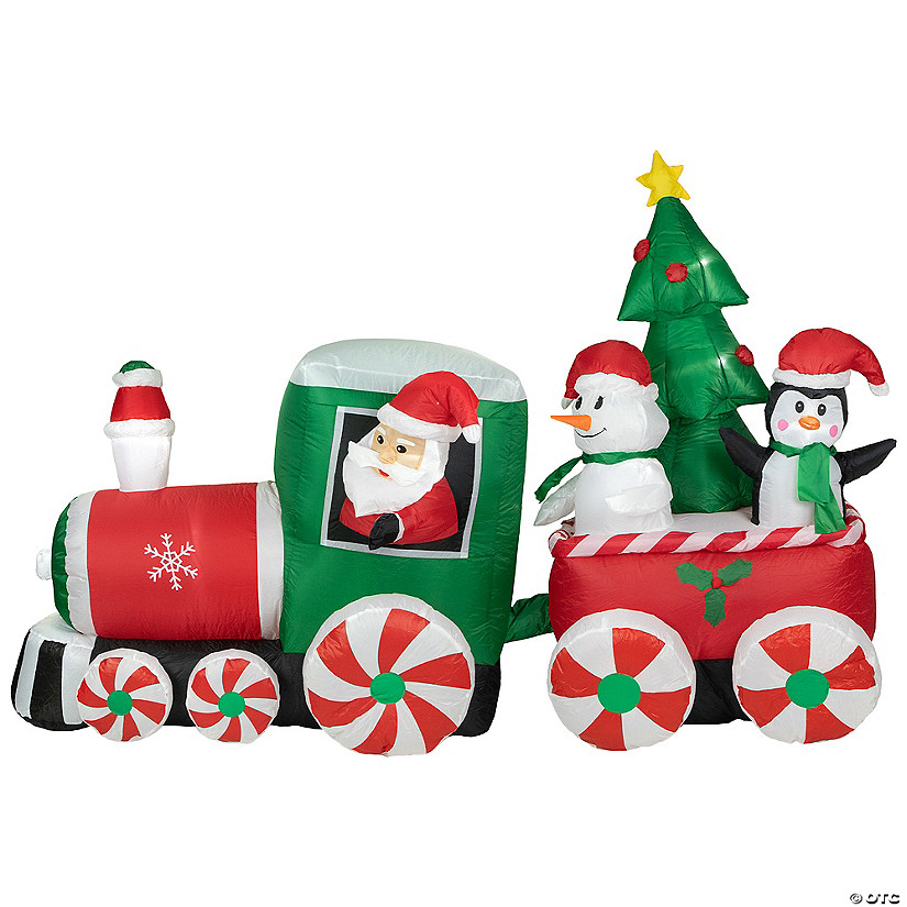 Northlight 8' Inflatable Train With Santa and Friends Outdoor Christmas Decoration Image