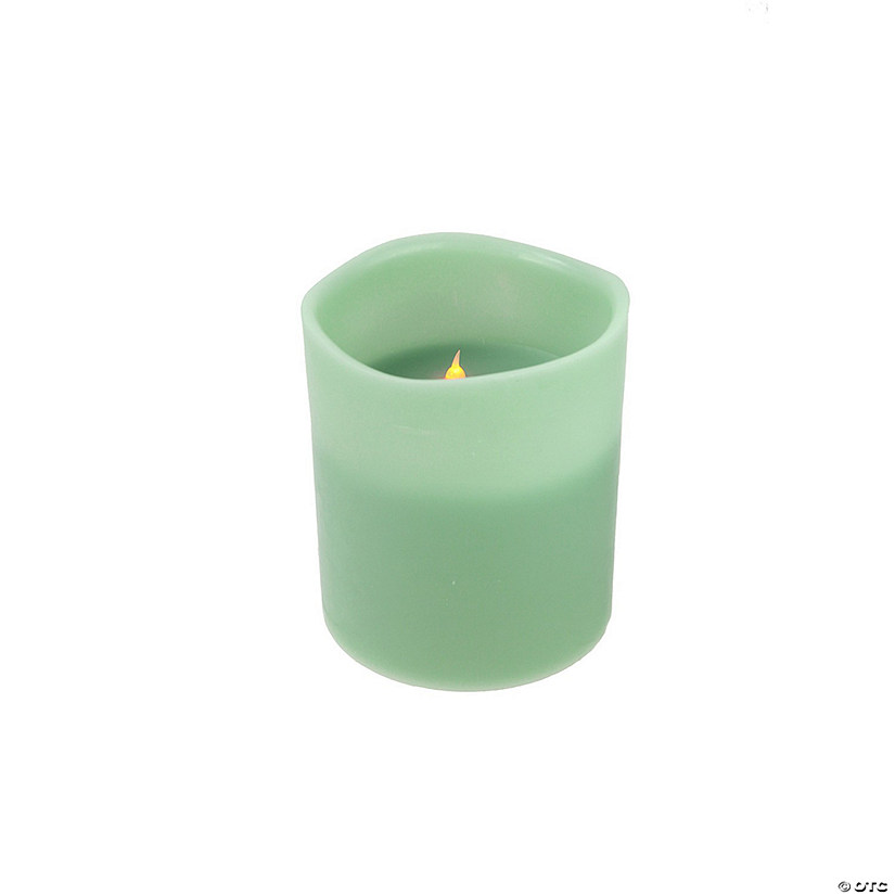Northlight 8" Sage Green Battery Operated Flameless LED Lighted 3-Wick Flickering Wax Christmas Pillar Candle Image