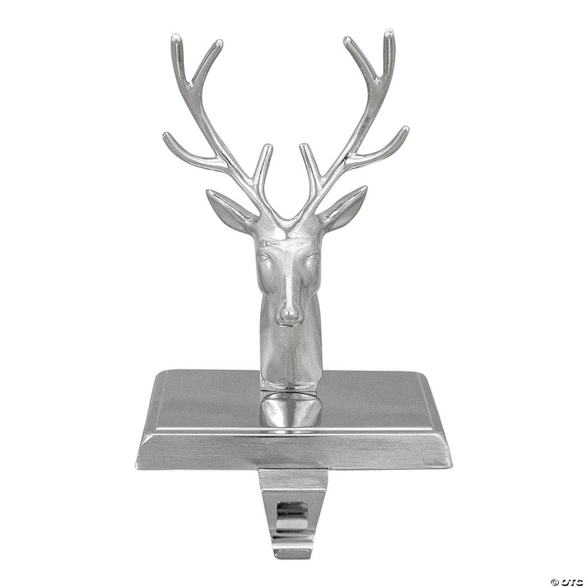 Northlight 8" Shiny Silver Deer Head Christmas Stocking Holder Image