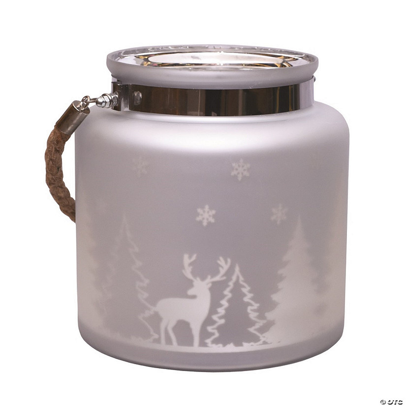 Northlight 8" Silver Matte Winter Scene Christmas Pillar Candle holder Lantern Image