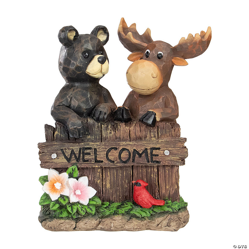 Northlight 9.75" Black Bear and Moose "Welcome" Outdoor Garden Statue Image