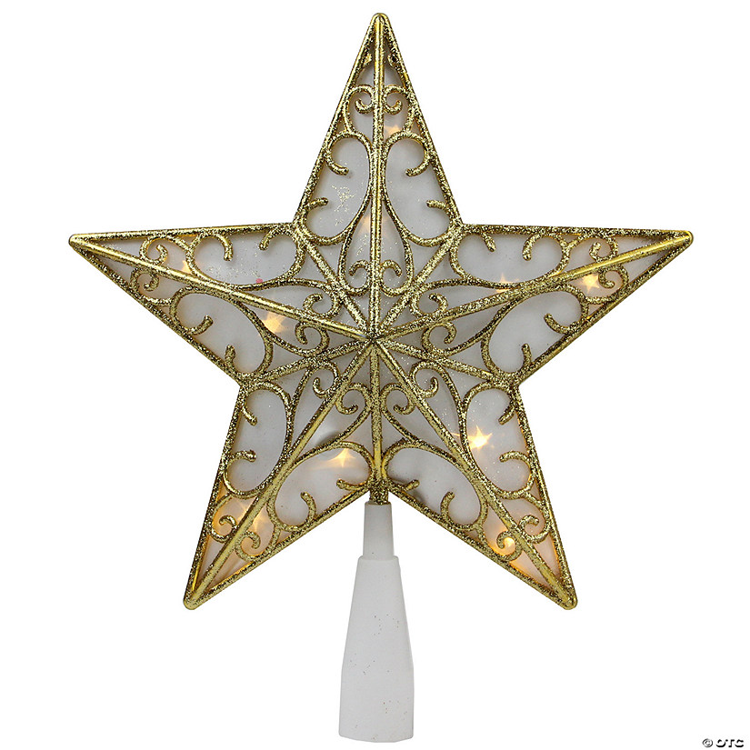 Northlight 9" Gold and White Glittered Star LED Christmas Tree Topper - Warm White Lights Image