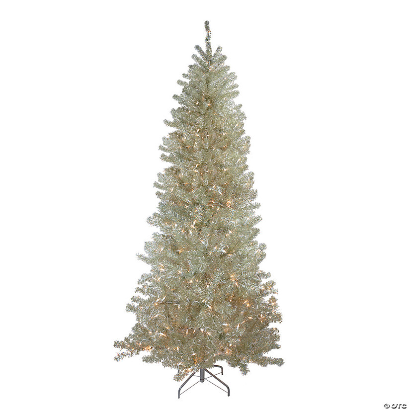 Northlight 9' Pre-Lit Metallic Sheer Champagne Artificial Tinsel Christmas Tree - Clear Lights Image
