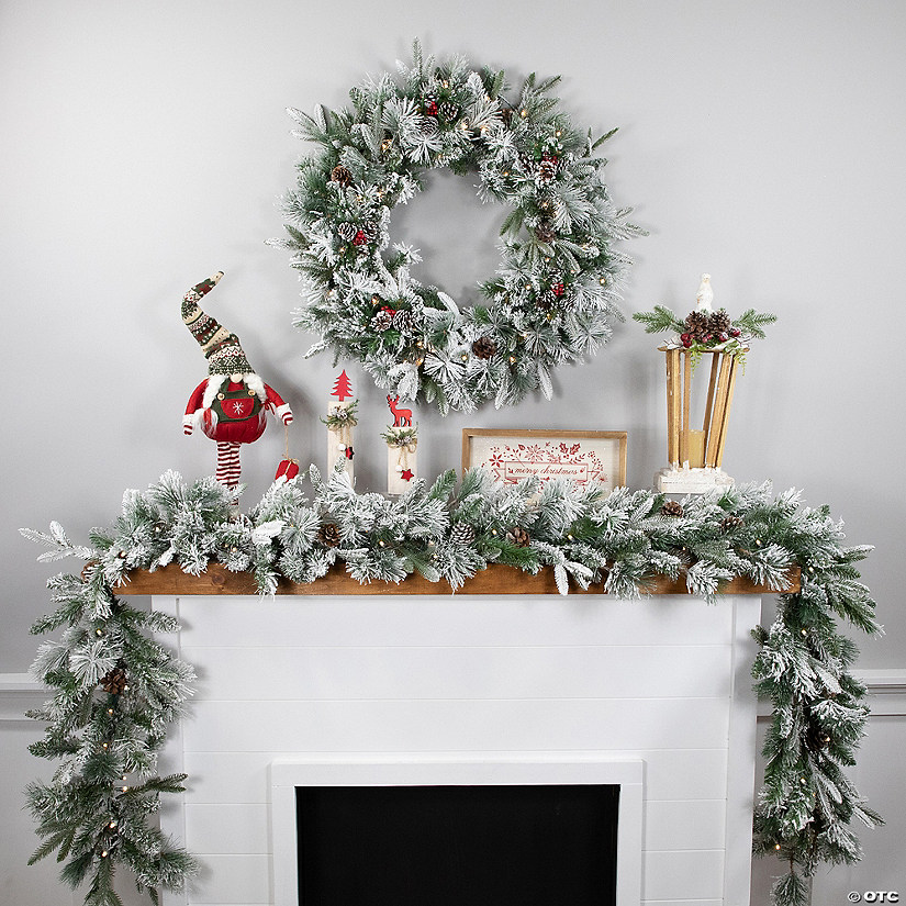 Northlight 9' x 14" Pre-Lit Flocked Mixed Rosemary Emerald Pine Artificial Christmas Garland - Clear LED Lights Image