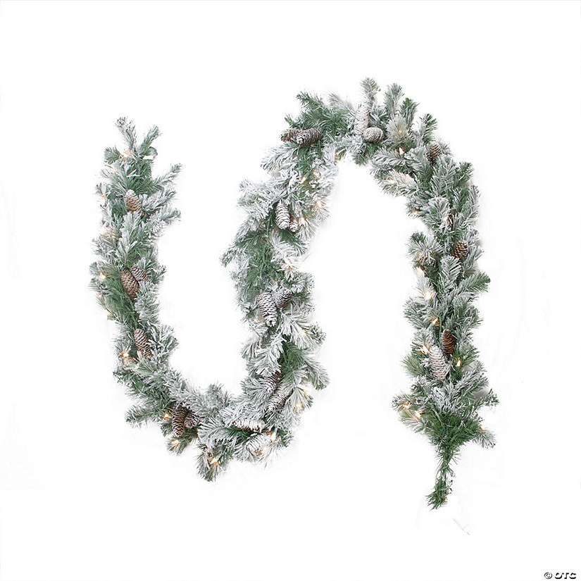 Northlight 9' x 8" Pre-lit Flocked Victoria Pine Artificial Christmas Garland - Clear Lights Image