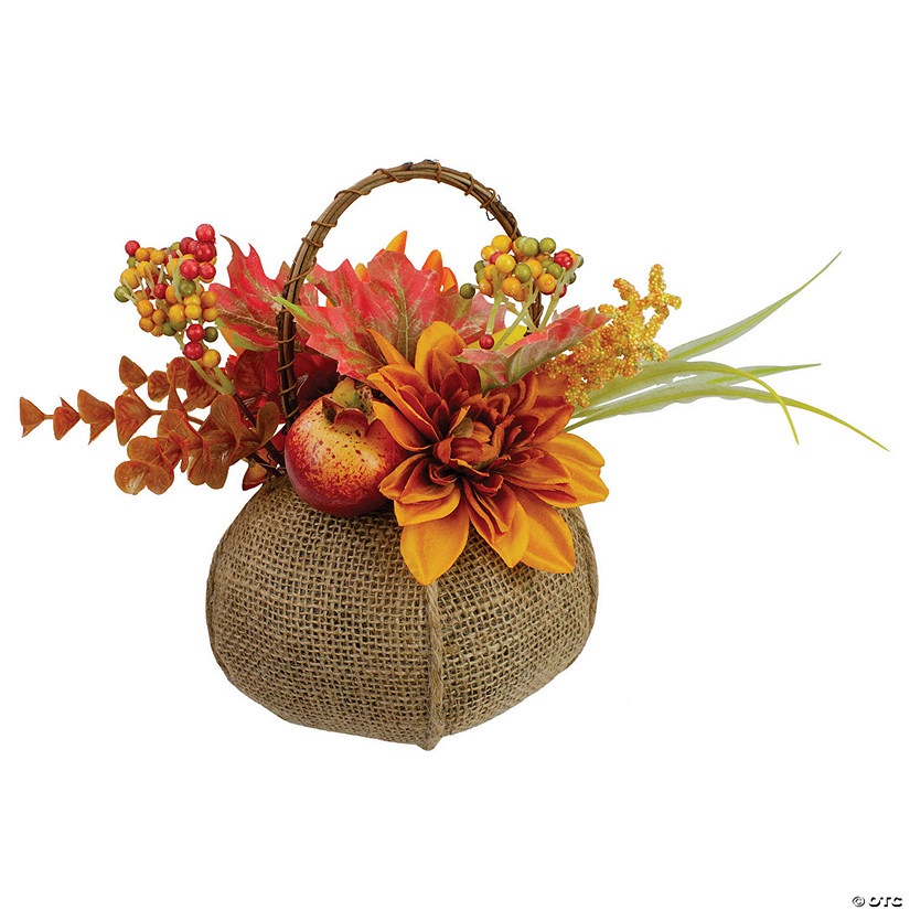 Northlight 9" Yellow Autumn Harvest Floral in Pumpkin Basket Tabletop Decor Image