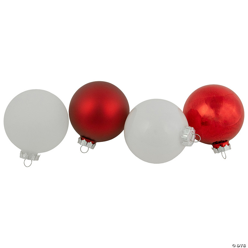 Northlight 96ct Red and White 3-Finish Christmas Glass Ball Ornaments 3.25" (80mm) Image