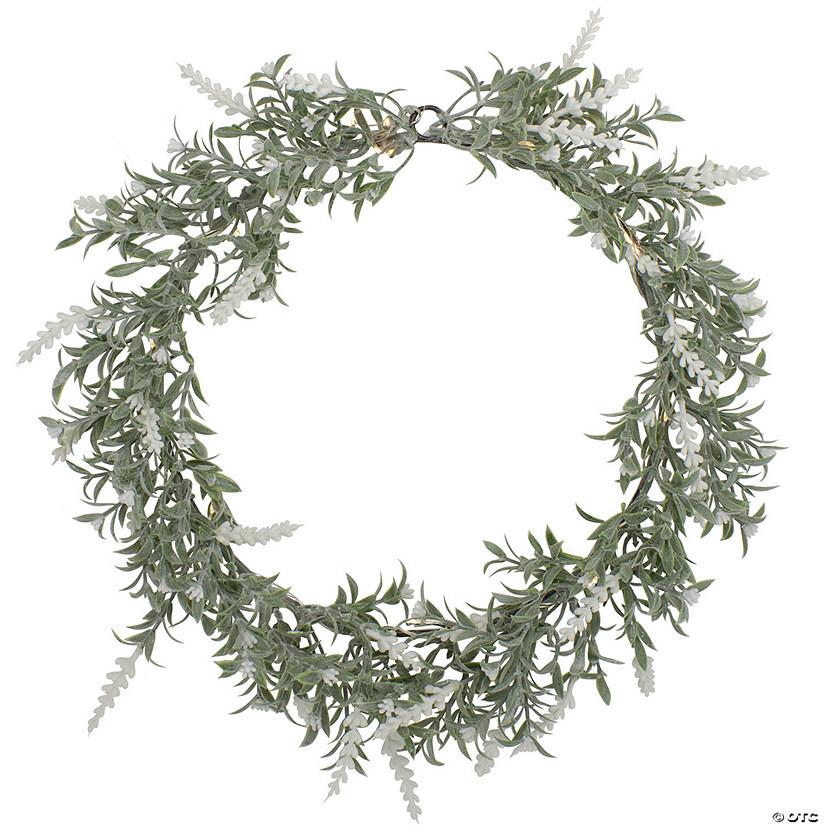 Northlight artificial led lighted white lavender spring wreath- 16-inch  white lights Image