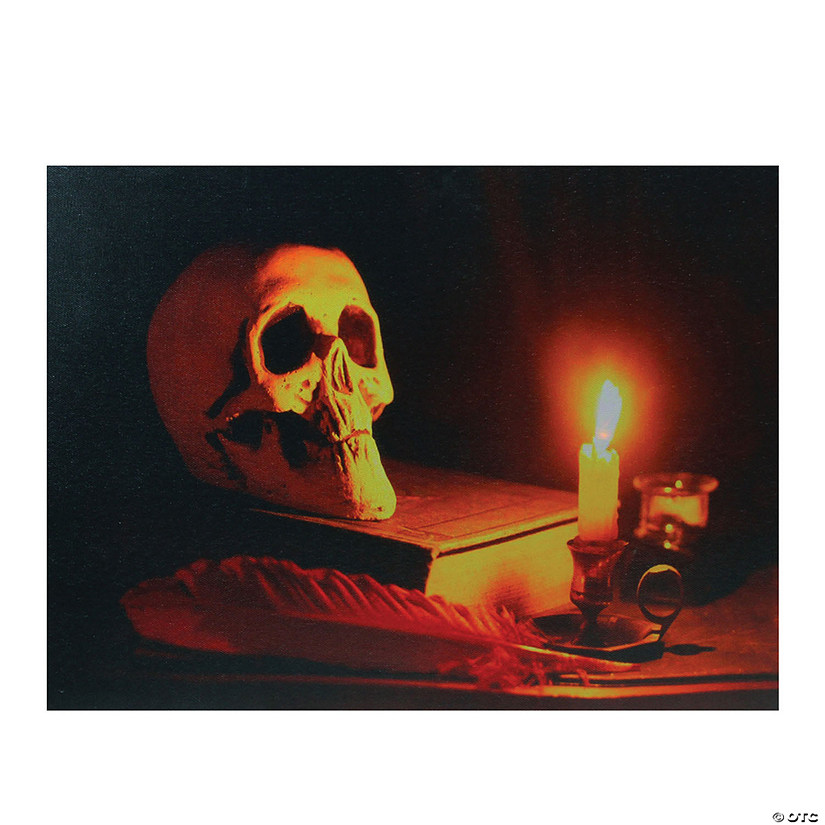 Northlight Black and Orange LED Lighted Skull Halloween Wall Art 12" x 15.75" Image