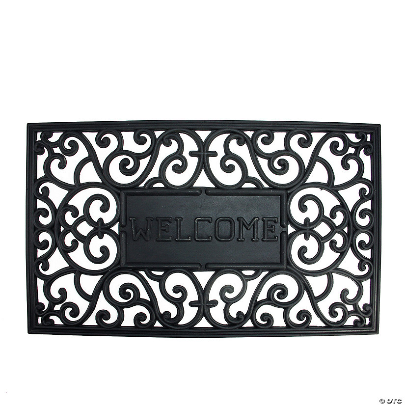 Northlight Black Scroll "Welcome" Door Mat 18" Proper 30" Image