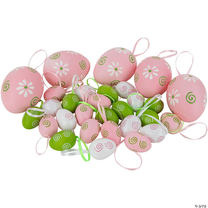 Northlight club pack of 29 pastel pink and white painted floral egg ornaments 3.25" Image